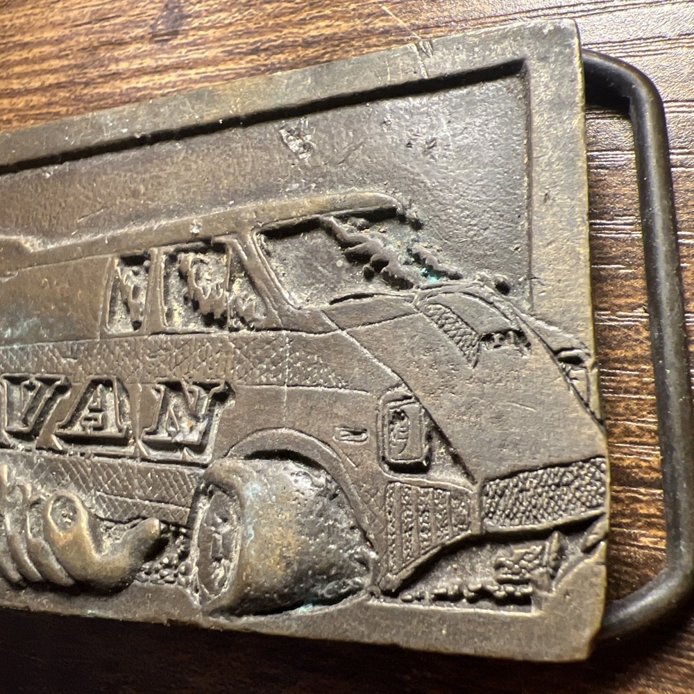 Vintage 1970s Super Van Solid Brass Belt Buckle 913 Rectangular 4x4 SUV Theme - Picture 6 of 7